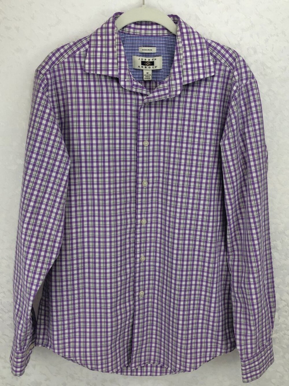 Joseph Abboud Purple Plaid Non-Iron Long Sleeve Button Down Shirt Cotton Size M